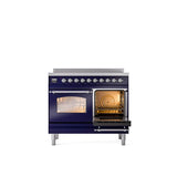 40'' Nostalgie II Series Freestanding Electric Induction Range - Double Oven - Midnight Blue - Bronze trim