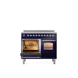 40'' Nostalgie II Series Freestanding Electric Induction Range - Double Oven - Midnight Blue - Bronze trim