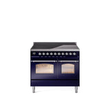 40'' Nostalgie II Series Freestanding Electric Induction Range - Double Oven - Midnight Blue - Bronze trim
