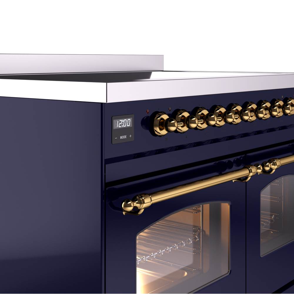 40'' Nostalgie II Series Freestanding Electric Induction Range - Double Oven - Midnight Blue - Bronze trim