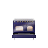 40'' Nostalgie II Series Freestanding Electric Induction Range - Double Oven - Midnight Blue - Bronze trim