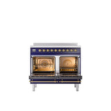 40'' Nostalgie II Series Freestanding Electric Induction Range - Double Oven - Midnight Blue - Bronze trim