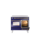 40'' Nostalgie II Series Freestanding Electric Induction Range - Double Oven - Midnight Blue - Bronze trim