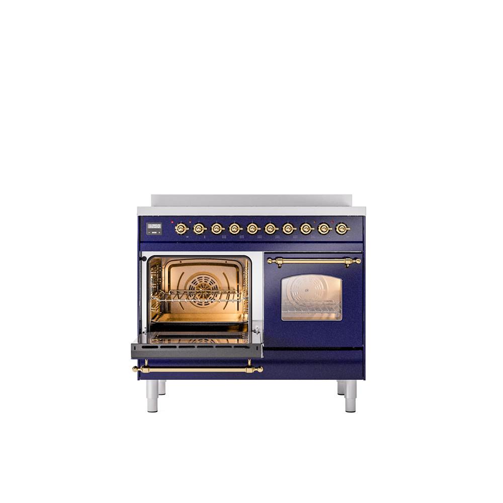 40'' Nostalgie II Series Freestanding Electric Induction Range - Double Oven - Midnight Blue - Bronze trim