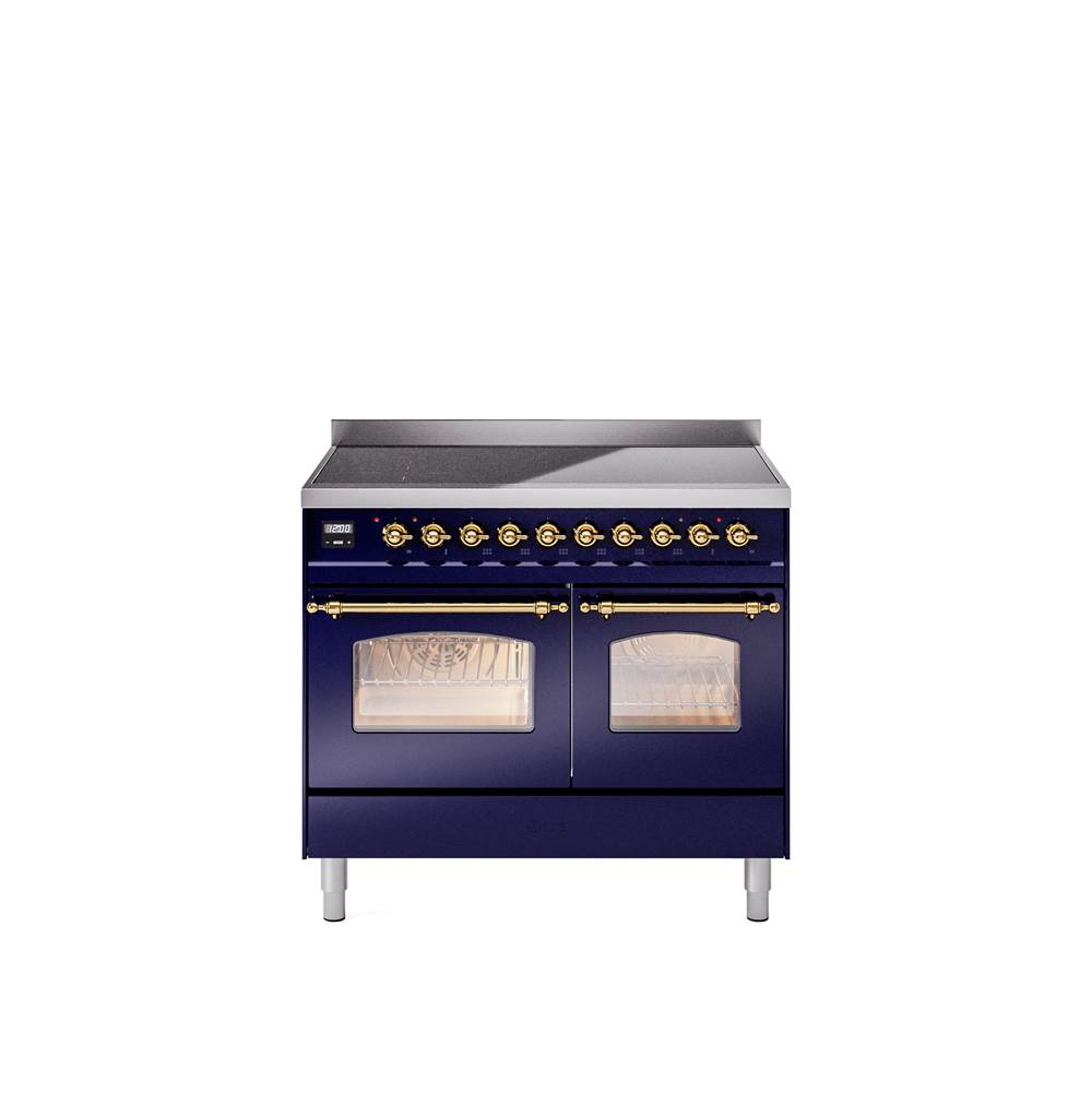 40'' Nostalgie II Series Freestanding Electric Induction Range - Double Oven - Midnight Blue - Bronze trim