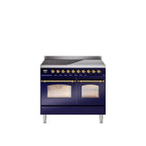 40'' Nostalgie II Series Freestanding Electric Induction Range - Double Oven - Midnight Blue - Bronze trim