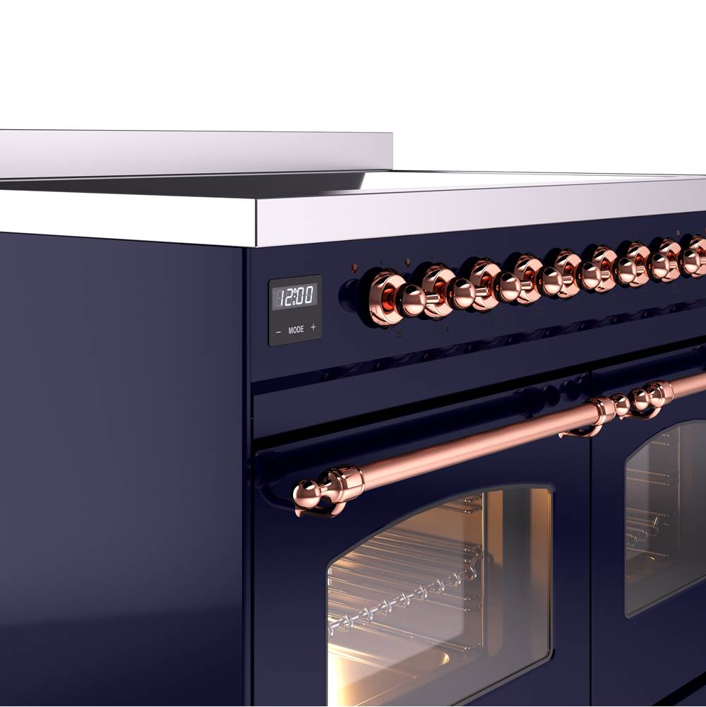 40'' Nostalgie II Series Freestanding Electric Induction Range - Double Oven - Midnight Blue - Bronze trim