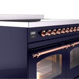 40'' Nostalgie II Series Freestanding Electric Induction Range - Double Oven - Midnight Blue - Bronze trim