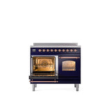40'' Nostalgie II Series Freestanding Electric Induction Range - Double Oven - Midnight Blue - Bronze trim