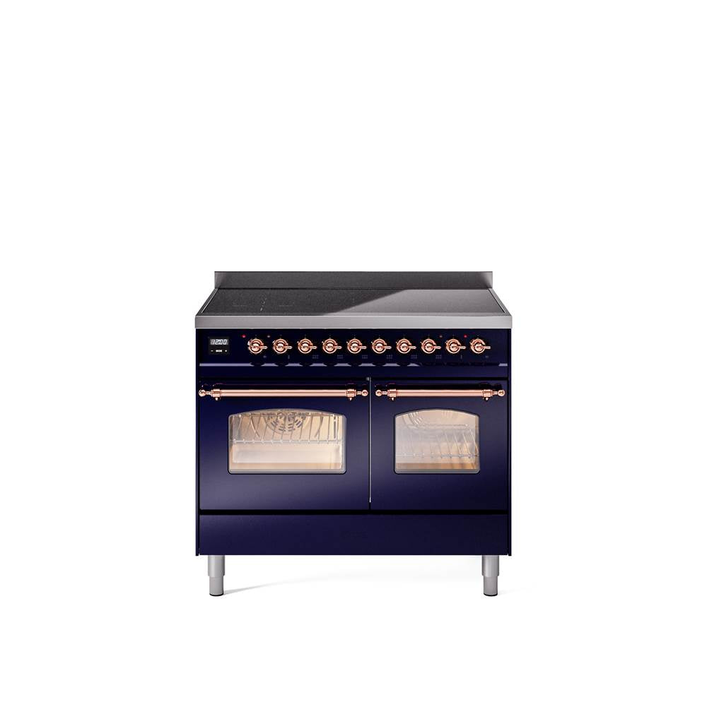 40'' Nostalgie II Series Freestanding Electric Induction Range - Double Oven - Midnight Blue - Bronze trim