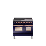 40'' Nostalgie II Series Freestanding Electric Induction Range - Double Oven - Midnight Blue - Bronze trim