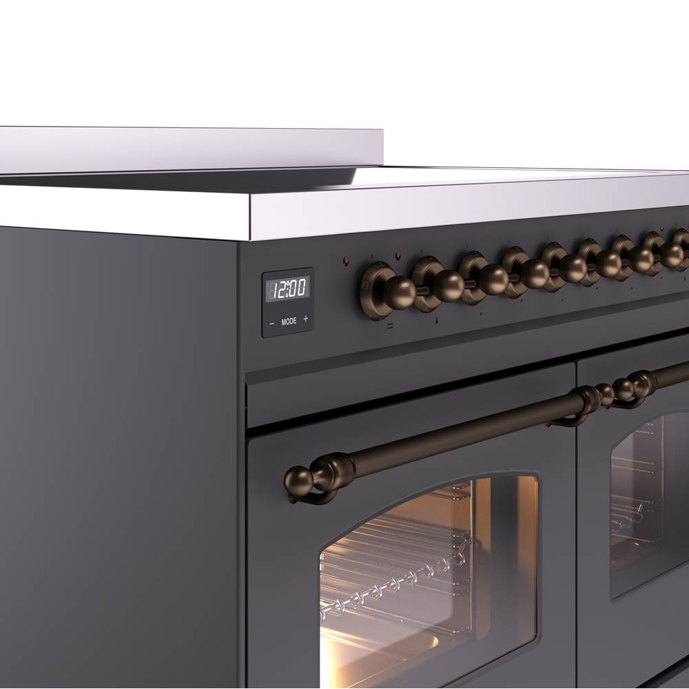 40'' Nostalgie II Series Freestanding Electric Induction Range - Double Oven - Matte Graphite - Bronze trim