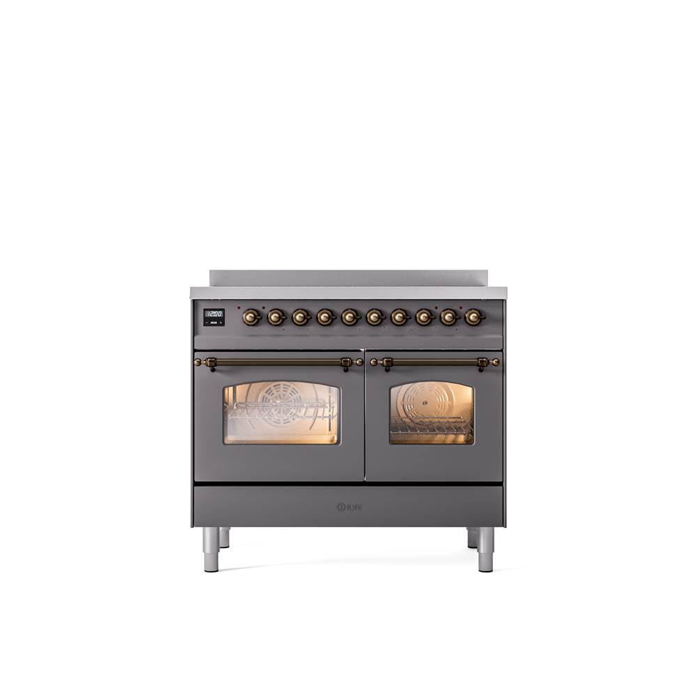 ILVE - 40'' Nostalgie II Series Freestanding Electric Induction Range - Double Oven - Matte Graphite - Bronze trim - Bronze