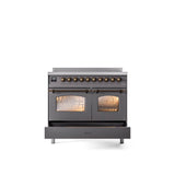 40'' Nostalgie II Series Freestanding Electric Induction Range - Double Oven - Matte Graphite - Bronze trim