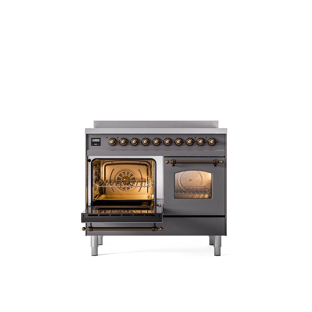 40'' Nostalgie II Series Freestanding Electric Induction Range - Double Oven - Matte Graphite - Bronze trim