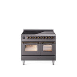 40'' Nostalgie II Series Freestanding Electric Induction Range - Double Oven - Matte Graphite - Bronze trim