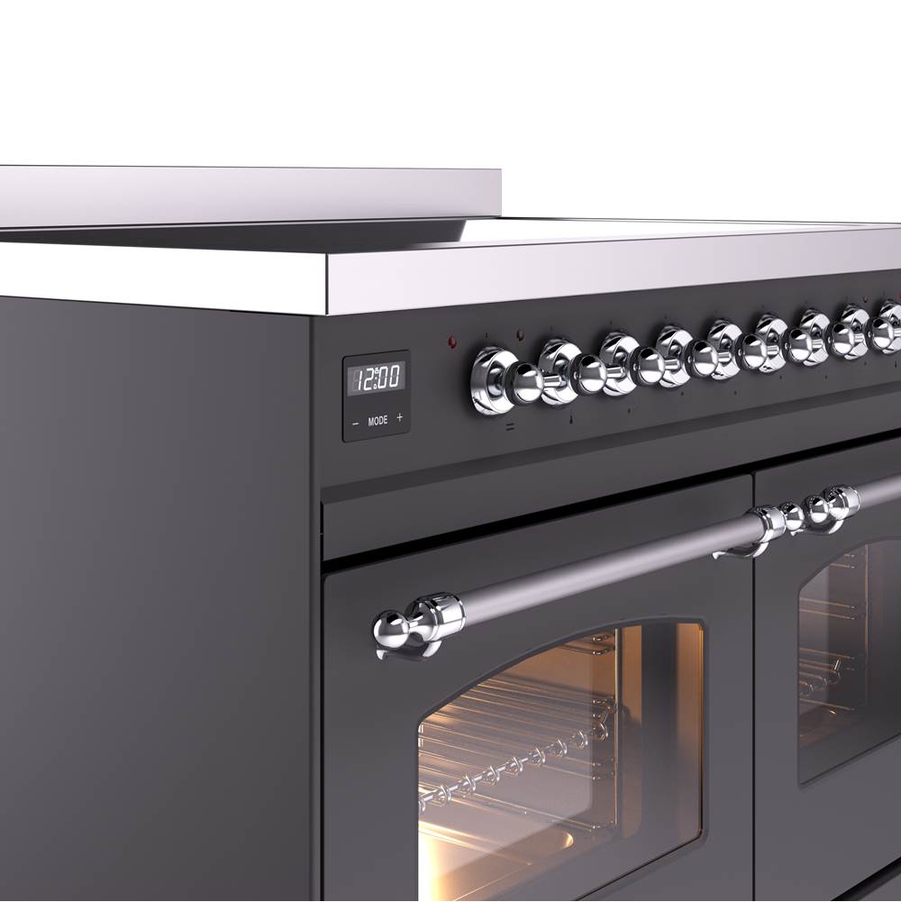 40'' Nostalgie II Series Freestanding Electric Induction Range - Double Oven - Matte Graphite - Bronze trim
