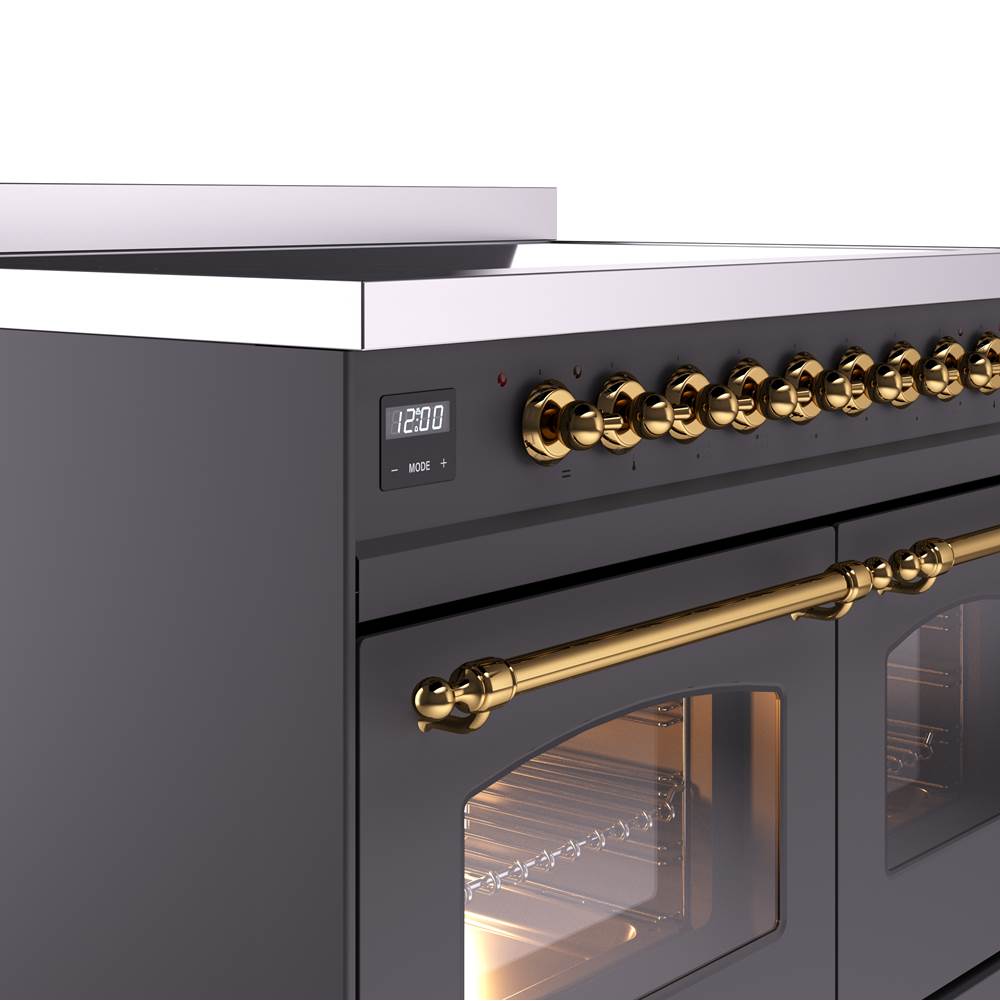 40'' Nostalgie II Series Freestanding Electric Induction Range - Double Oven - Matte Graphite - Bronze trim