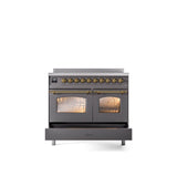 40'' Nostalgie II Series Freestanding Electric Induction Range - Double Oven - Matte Graphite - Bronze trim