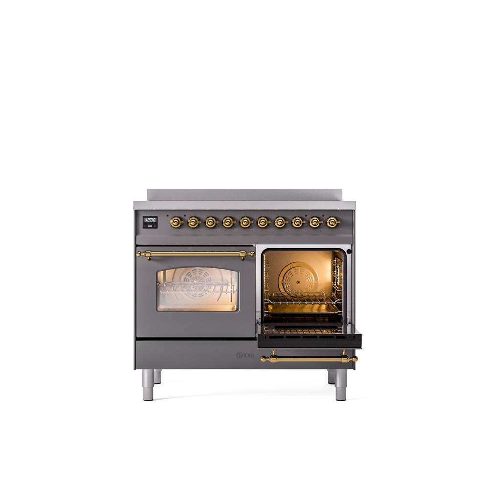 40'' Nostalgie II Series Freestanding Electric Induction Range - Double Oven - Matte Graphite - Bronze trim