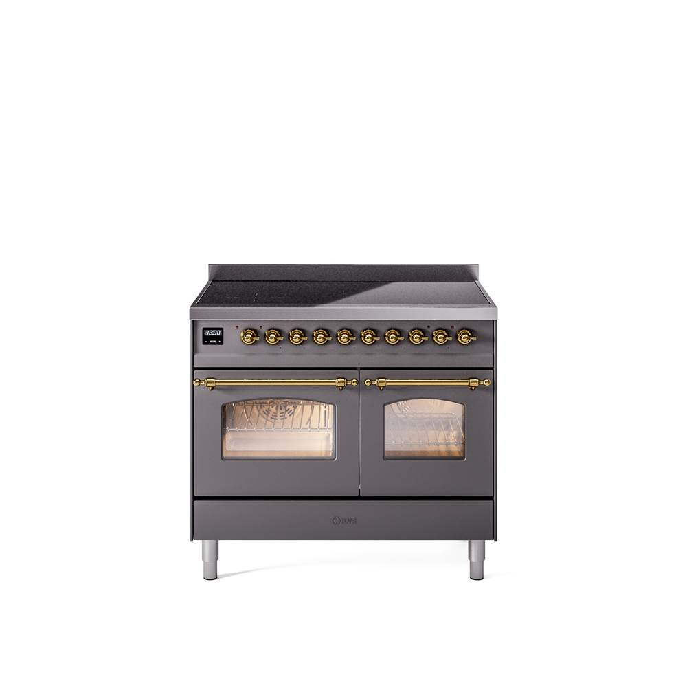 40'' Nostalgie II Series Freestanding Electric Induction Range - Double Oven - Matte Graphite - Bronze trim