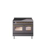 40'' Nostalgie II Series Freestanding Electric Induction Range - Double Oven - Matte Graphite - Bronze trim