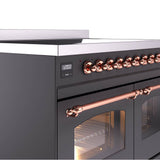 40'' Nostalgie II Series Freestanding Electric Induction Range - Double Oven - Matte Graphite - Bronze trim