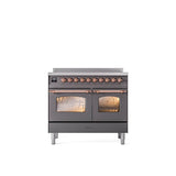 ILVE - 40'' Nostalgie II Series Freestanding Electric Induction Range - Double Oven - Matte Graphite - Copper trim - Copper