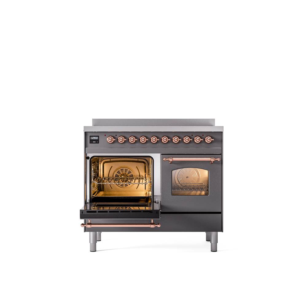 40'' Nostalgie II Series Freestanding Electric Induction Range - Double Oven - Matte Graphite - Bronze trim