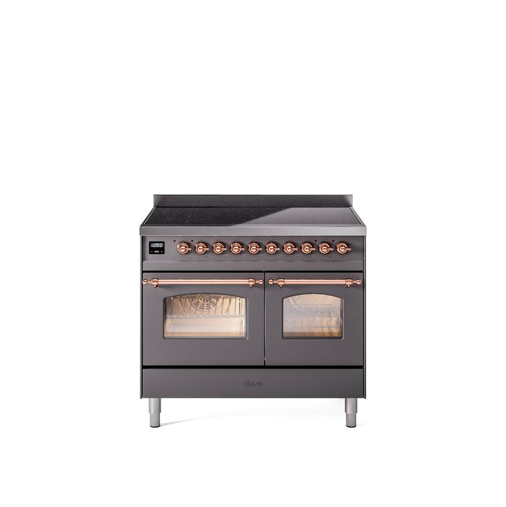 40'' Nostalgie II Series Freestanding Electric Induction Range - Double Oven - Matte Graphite - Bronze trim