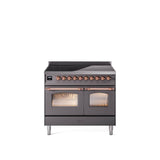 40'' Nostalgie II Series Freestanding Electric Induction Range - Double Oven - Matte Graphite - Bronze trim