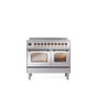 ILVE - 40'' Nostalgie II Series Freestanding Electric Induction Range - Double Oven - Stainless Steel - Bronze trim - Bronze
