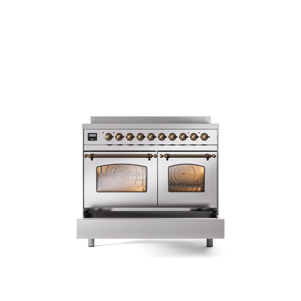 40'' Nostalgie II Series Freestanding Electric Induction Range - Double Oven - Stainless Steel - Bronze trim