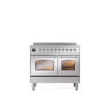 ILVE - 40'' Nostalgie II Series Freestanding Electric Induction Range - Double Oven - Stainless Steel - Chrome trim - Chrome