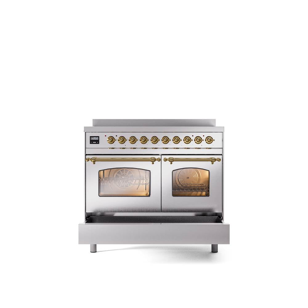 40'' Nostalgie II Series Freestanding Electric Induction Range - Double Oven - Stainless Steel - Bronze trim