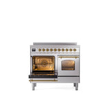 40'' Nostalgie II Series Freestanding Electric Induction Range - Double Oven - Stainless Steel - Bronze trim