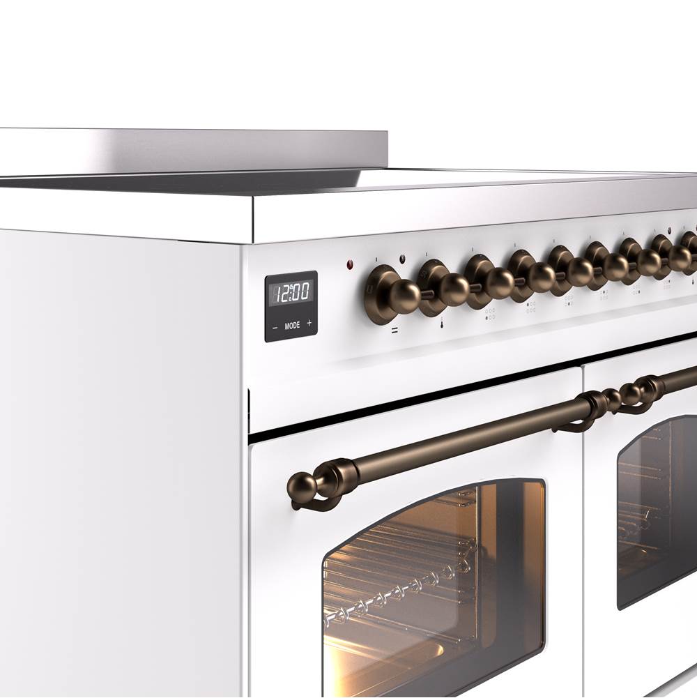 40'' Nostalgie II Series Freestanding Electric Induction Range - Double Oven - White - Bronze trim