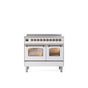 ILVE - 40'' Nostalgie II Series Freestanding Electric Induction Range - Double Oven - White - Bronze trim - Bronze