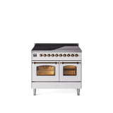 40'' Nostalgie II Series Freestanding Electric Induction Range - Double Oven - White - Bronze trim