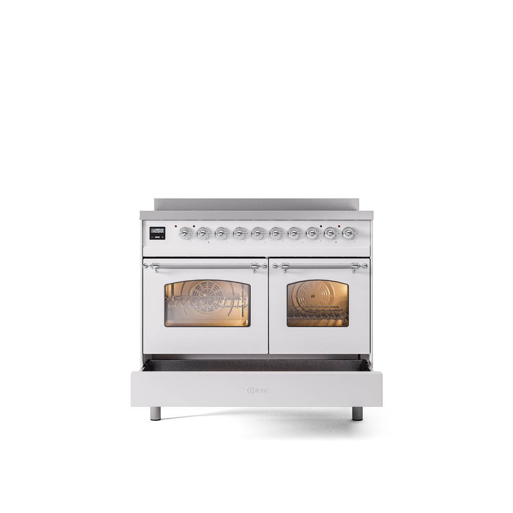 40'' Nostalgie II Series Freestanding Electric Induction Range - Double Oven - White - Bronze trim