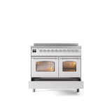 40'' Nostalgie II Series Freestanding Electric Induction Range - Double Oven - White - Bronze trim