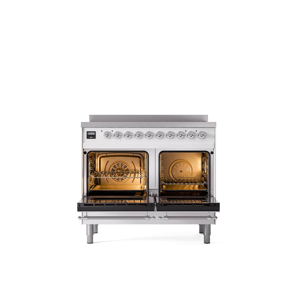 40'' Nostalgie II Series Freestanding Electric Induction Range - Double Oven - White - Bronze trim