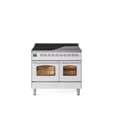 40'' Nostalgie II Series Freestanding Electric Induction Range - Double Oven - White - Bronze trim