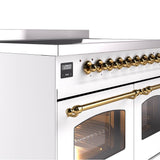 40'' Nostalgie II Series Freestanding Electric Induction Range - Double Oven - White - Bronze trim