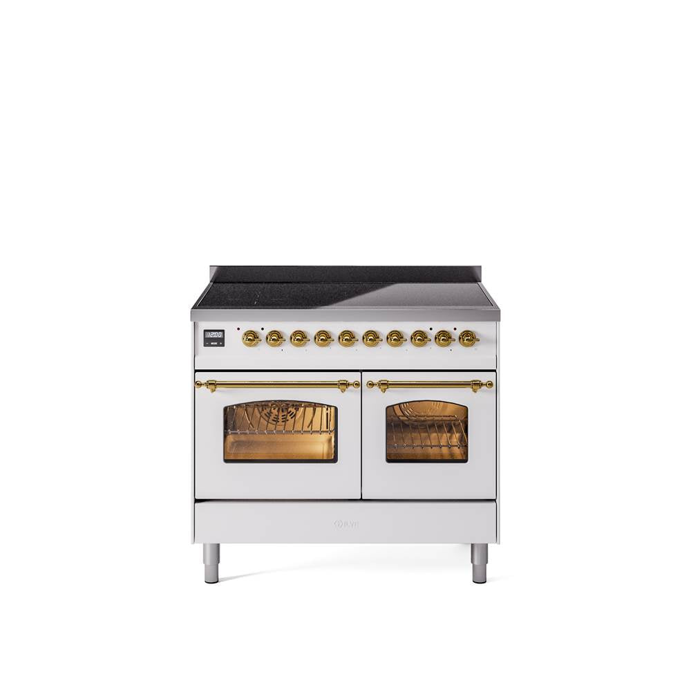 40'' Nostalgie II Series Freestanding Electric Induction Range - Double Oven - White - Bronze trim