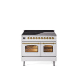40'' Nostalgie II Series Freestanding Electric Induction Range - Double Oven - White - Bronze trim