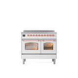 ILVE - 40'' Nostalgie II Series Freestanding Electric Induction Range - Double Oven - White - Copper trim - Copper