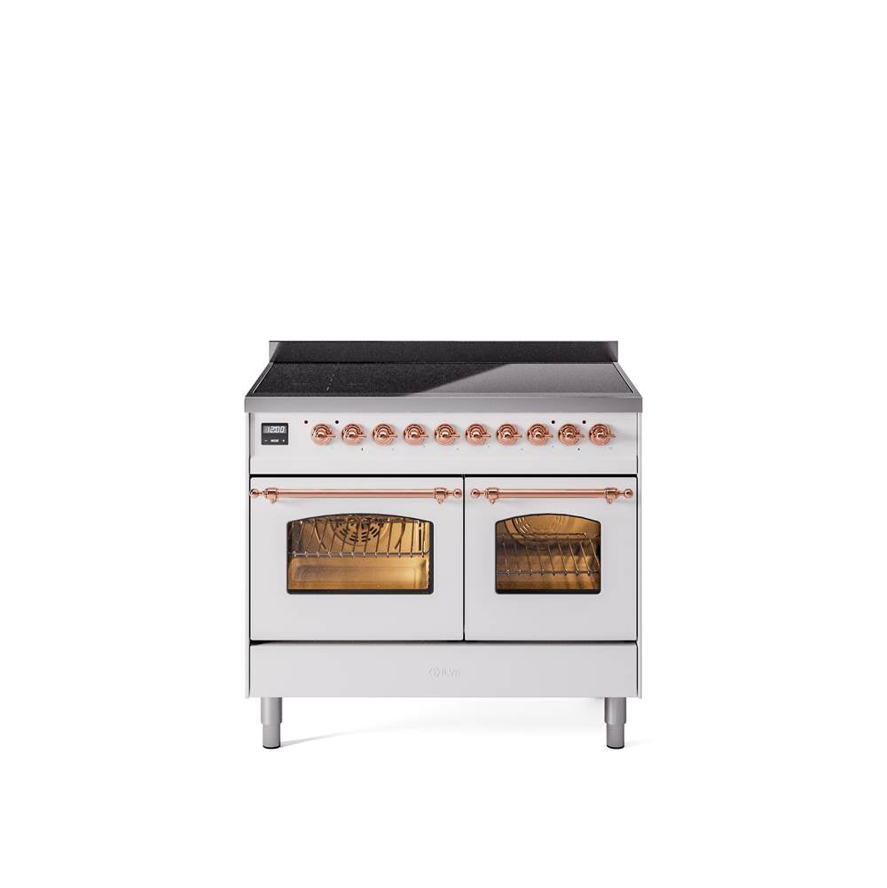 40'' Nostalgie II Series Freestanding Electric Induction Range - Double Oven - White - Bronze trim