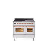 40'' Nostalgie II Series Freestanding Electric Induction Range - Double Oven - White - Bronze trim