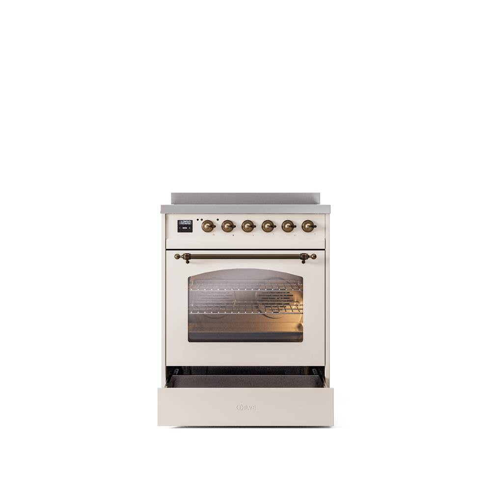 30'' Nostalgie II Series Freestanding Electric Induction Range - Antique White - Bronze trim